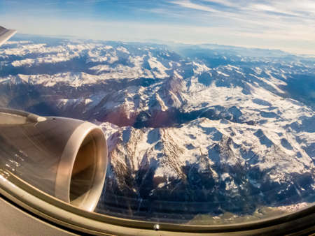 seen the alps in austria from an airplane in a flight fromの写真素材