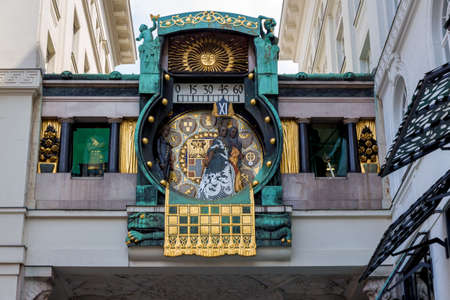 the anchor clock in vienna, austria hoher markt. art nouveau art clock. at 12:00 clock pull over 12 figures in the history of vienna for organ sounds on the dial.の写真素材