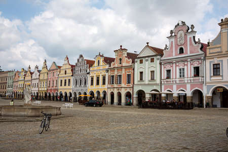 the historic town square of telc in the czech republic. world heritage siteの写真素材