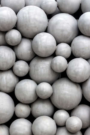 balls as artwork before the new music theater in linz, austriaの写真素材