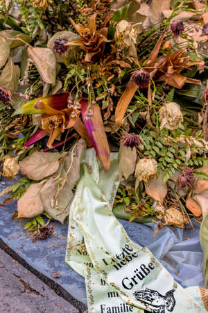 wreath at the barbara cemetery in linz, austria.