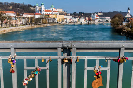 view of the city of passau in bavaria. here are attributed to the inn, the danube and the ilz together.の写真素材