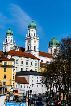 view of the city of passau in bavaria. here are attributed to the inn, the danube and the ilz together.の写真素材