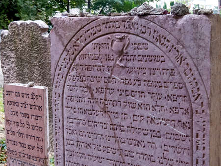 grave stones on the oldest jewish cemetery in vienna, austriaの写真素材