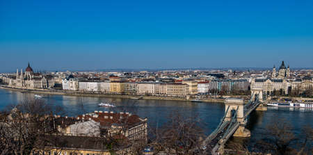 hungary, budapest. the chain bridge and parliament are the landmarks of the hungarian capital.の写真素材
