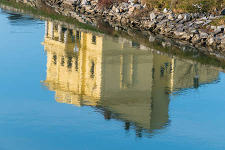 building reflected in the water, a symbol of peace, idyllic, meditationの写真素材