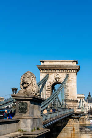 hungary, budapest. chain bridge and danube. the chain bridge is a landmark in the hungarian capital.のeditorial素材