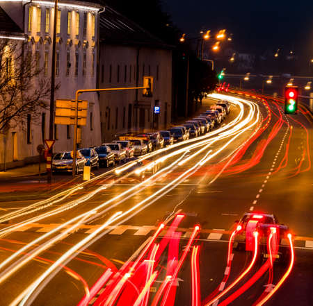 traffic in city at night, symbol of traffic, congestion, air pollutionのeditorial素材