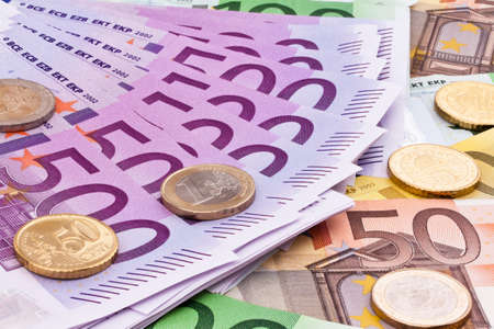 many euro banknotes of the european union.の写真素材