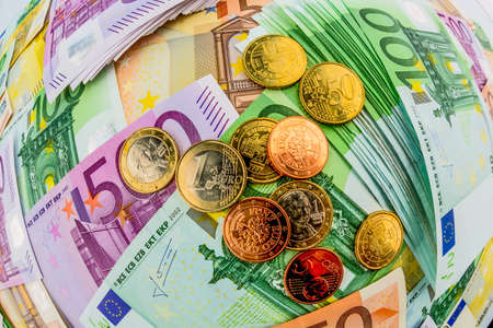 many different euro bills. symbolic photo for wealth and investment.の写真素材
