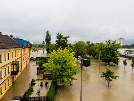 floods 2013. linz, austria. flood and inundation.の写真素材