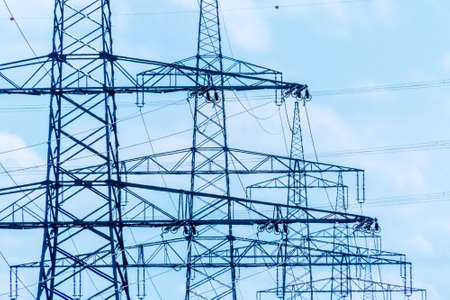 poles of a power line. pylons for electricity.の写真素材