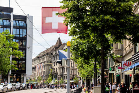 bahnhofstrasse in zurich, switzerland. one of the most famous shopping streets in europeのeditorial素材