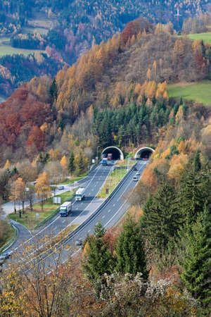 on the tauern motorway in austria, there are many tunnelsの写真素材
