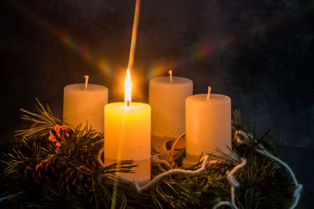 an advent wreath for christmas promises a romantic mood in the silent advent.の写真素材