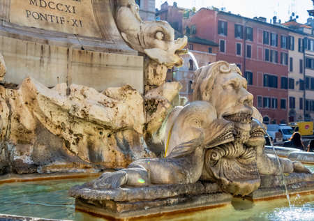 italy, rome, pantheon. fountain on the piazza della rotondaの写真素材