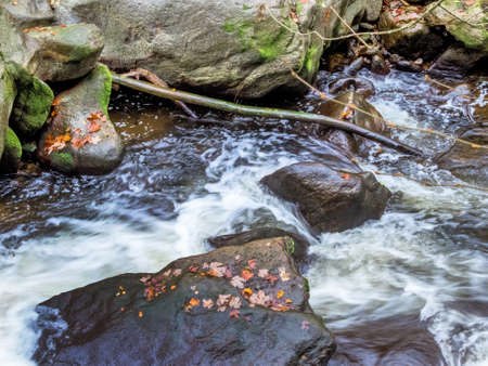 a creek with rocks and running water. landscape experience in nature.の写真素材