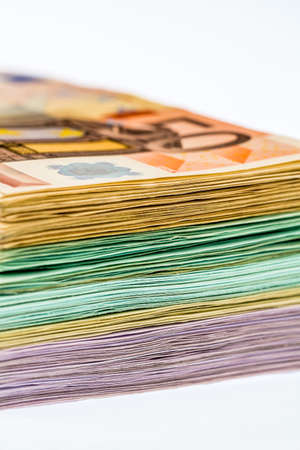 many different euro bills. photo icon for wealth and investmentの写真素材