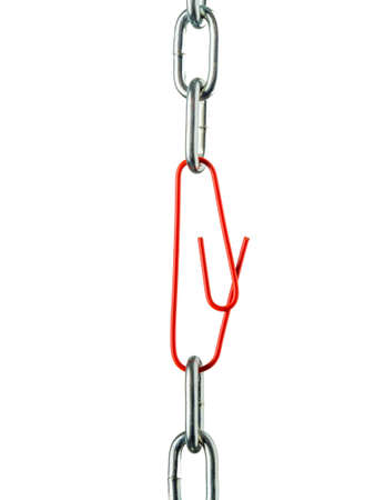 a chain is held together with a b?rokklammer. symbol photo for security, trust and teamwork