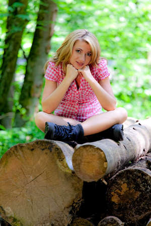 woman in nature while hikingの写真素材