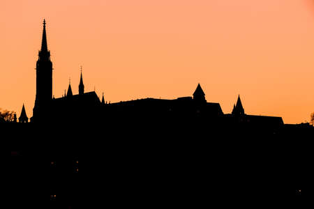 hungarians, budapest. fisherman's bastion in evening moodの写真素材