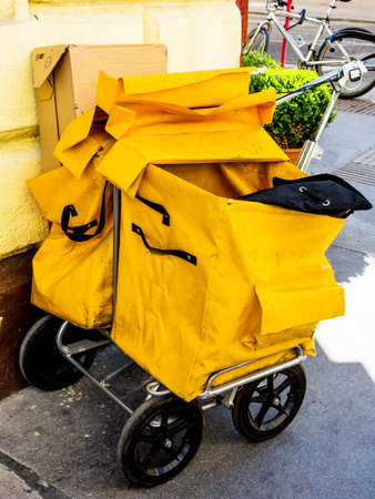 bag of a postman. the postman distributes postの写真素材