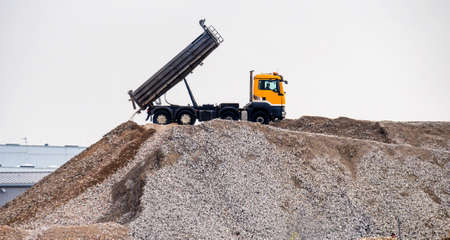 a truck load gravel on a square offの写真素材
