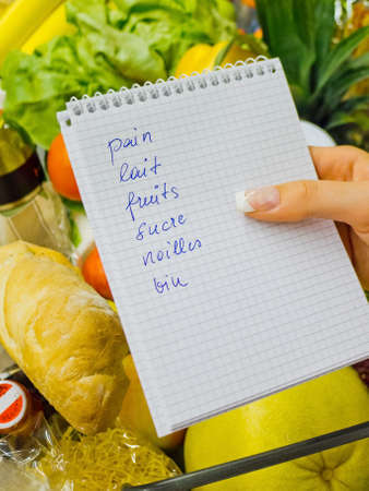 shopping list in the supermarket (french)の写真素材