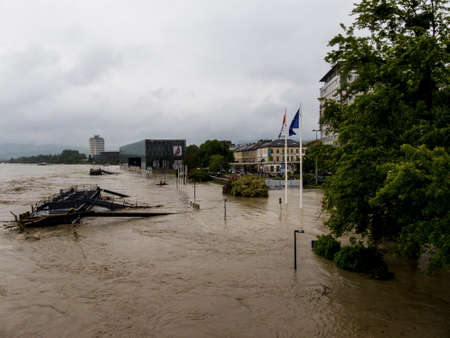 flood 2013, linz, austriaの写真素材