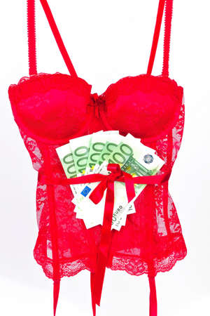 red lingerie with banknotesの写真素材