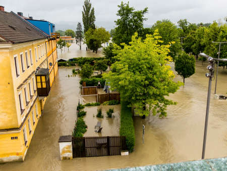 flood 2013, linz, austriaの写真素材