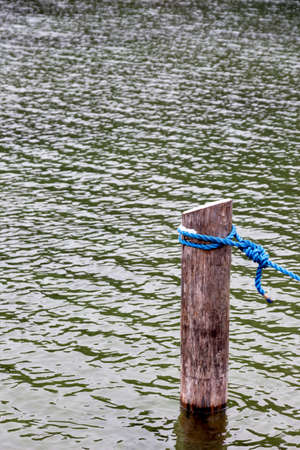 dew on a wooden stakeの写真素材