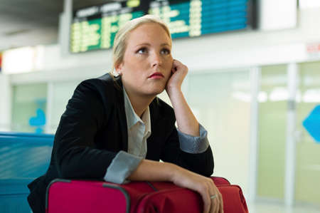 businesswoman is waiting at the airportの写真素材