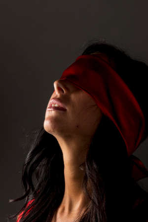 woman blindfoldedの写真素材