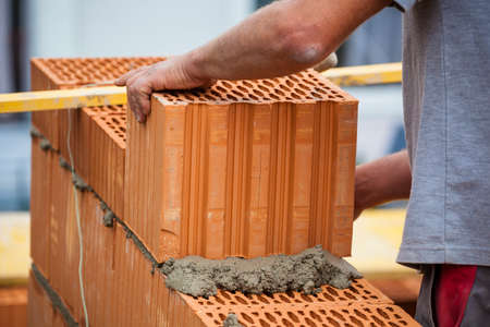 Construction worker on a construction siteの写真素材