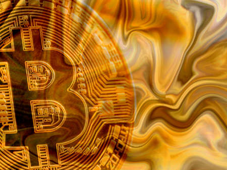 physical bitcoin coin. symbolic photo for digital and virtual currencyの写真素材