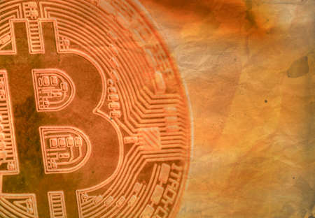 physical bitcoin coin. symbolic photo for digital and virtual currencyの写真素材