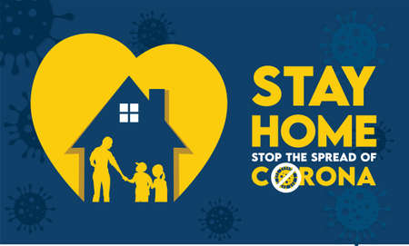 a vector illustration campaign of stay at home to stop the spread of germs, together we can stay healthy against corona virus covid-19 のイラスト素材