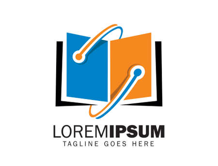A vector Illustrtion Logo of an open book symbol with technology sign in blue, black and orange colorのイラスト素材