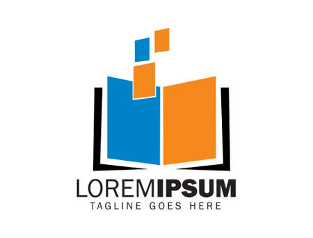 A vector Illustration of opened book symbol with technology symbol added in blue, orange and black colorのイラスト素材