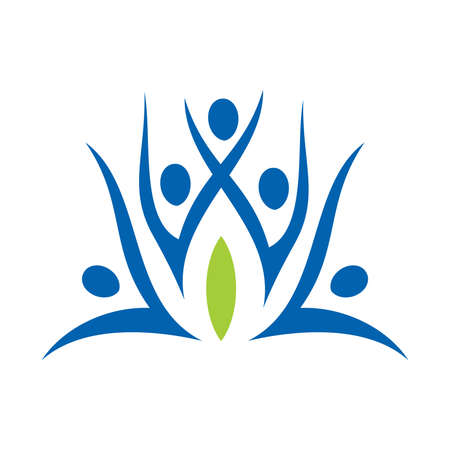 A vector illustration in blue color of swoosh people with grass symbolのイラスト素材