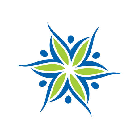 A vector illustration of swoosh people  sign with leaf and grass in blue colorのイラスト素材