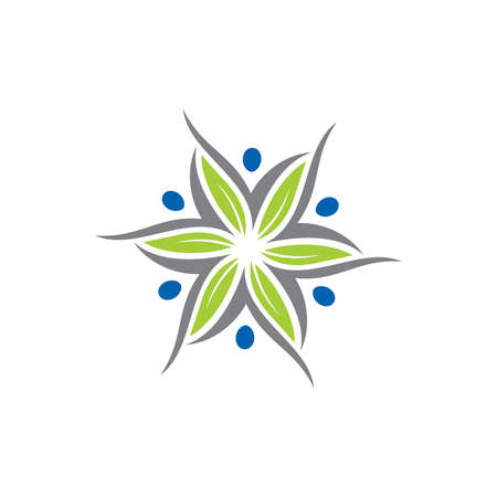 A vector illustration of simple swoosh people sign with grass and leaf in gray, blue and green color comboのイラスト素材
