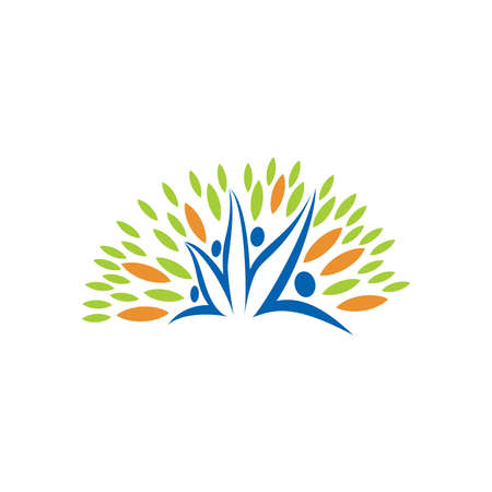 A vector illustration of creative swoosh people with grass and simple leaf  signのイラスト素材