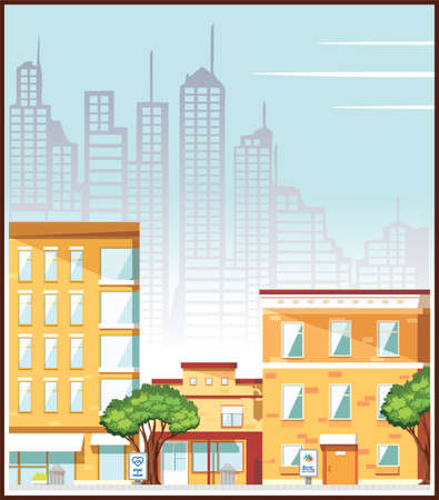 A vector illustration of a building on the bright daylight のイラスト素材