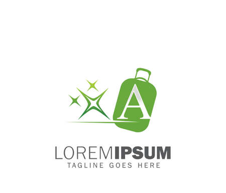 A vector illustration Logo of Luggage Initial letter A sign in green color with blinking starのイラスト素材