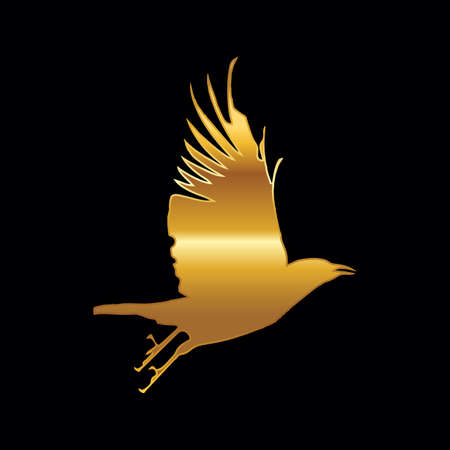 A vector illustration logo of golden raven bird crow in black backgroundのイラスト素材