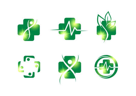 A Set Illustration Vector of Green Health Cross Symbol  Signの写真素材