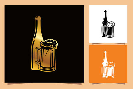 Set of Glass and Bottle Beer Vector Signのイラスト素材