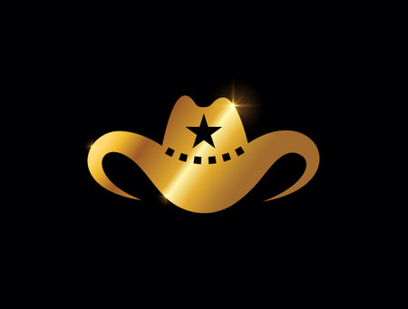 A Vector of Golden Cowboy Hat Vector Illustration  in black backgroundのイラスト素材